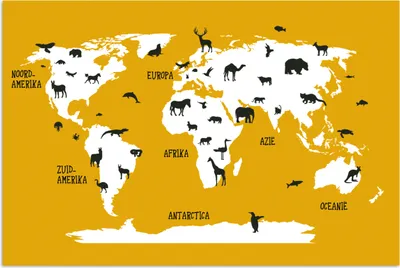 Produktbild von MuchoWow® Poster Weltkarte Kinder - Tiere - Gelb 90x60 cm - Schlafzimmer