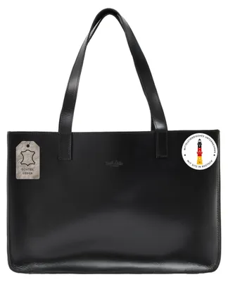 Produktbild von Gusti Shopper Leder Agatha – Umhängetasche Damen Ledertasche mit geheimem AirTag-Fach, viel Stauraum, robustes Büffelleder, ideal für Uni, Büro & Shopping – Schwarz