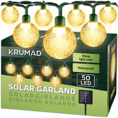 Produktbild von KRUMAD Solar LED-Lichterkette 50 LEDs – 7m IP65 Wasserdicht Warmweiß – Garten Balkon Terrasse Deko Solarbetrieben