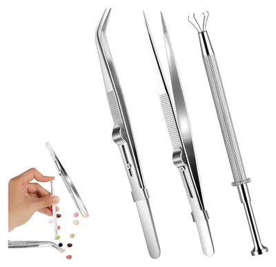 Produktbild von Piercingzange für Kugeln, 3-teiliges Piercingwerkzeug, Edelstahl Piercingkugelzange, Piercingkugelöffner, Pick-Up-Tool, Prong-Klaue Pinzetten-Set für kleine Gegenstände und Schmuck