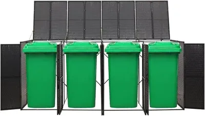 Produktbild von Mülltonnenbox für 4 Tonnen Müllbox Mülltonnenverkleidung Mülltonne Müllcontainer Poly Rattan Schwarz