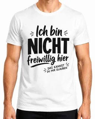Imagen del producto de Camiseta para hombre, color blanco, talla M. Frase: "No estoy aquí por voluntad propia. Divertido. Sarcástico."