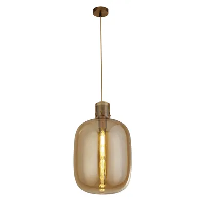 Zdjęcie produktu dla Lampa Wisząca Barrel 1Lt, Mosiądz Z Bursztynowym Szkłem
