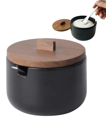 Immagine prodotto di Contenitore per zucchero in Vetroceramica, con cucchiaio e coperchio in legno di acacia – Elegante zuccheriera
