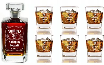 Produktbild von Whisky-Karaffe Edwanex 0,75 l aus klarem Glas mit 6 Gläsern und Gravur