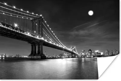 Produktbild von MuchoWow® Poster New York - Brücke - Manhattan - Schwarz - Weiß 90x60 cm - Schlafzimmer