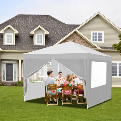 Produktbild von Jayseuw Pavillon Faltpavillon 3x3m Weiß mit Seitenwänden Partyzelt UV-Schutz höhenverstellbarer mit Tragetasche, für Outdoor Garten Camping