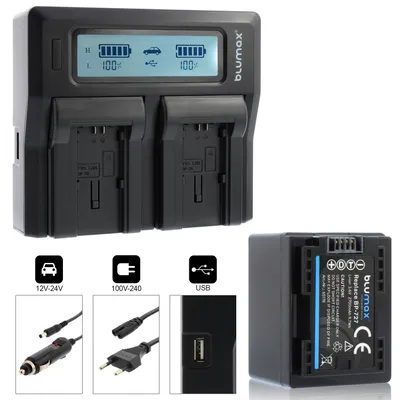 Produktbild von 1x Akku + Lader für Canon BP-727  BP-745  BP-718 BP-709 - 2700 mAh (3,6V)