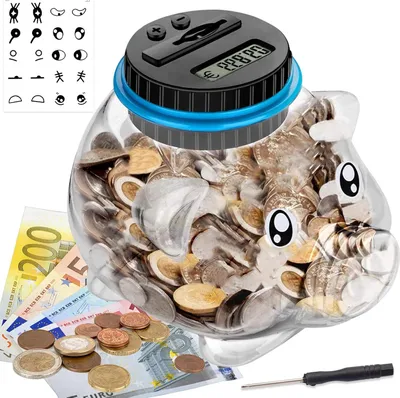 Produktbild von Digitales Sparschwein mit automatischer LCD-Anzeige, 1,8 l Kindergeschenk-Sparschwein Automatisches Münzzählglas Spardose Geld sparen Box Münze Spartopf Container für Urlaubsdepot Kinder Freunde