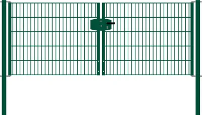 Produktbild von Drahtgittertor 2-flügelig, Durchgangslichte: 264 cm, Gesamtbreite inkl. Pfosten: 276 cm - Ausführung: grün beschichtet, Höhe: 103 cm