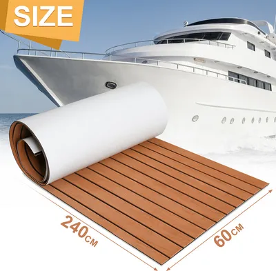 Immagine prodotto di Fiqops Tappetino di copertura del pavimento Tappeto di coperta EVA Schiuma Teak Yacht Autoadesivo Tappetino di coperta marrone 240x60cm