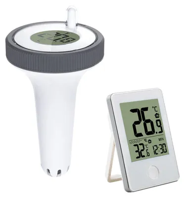 Produktbild von Funk Poolthermometer mit 60m Reichweite, Innen- & Wassertemperaturanzeige, wasserdicht, energiesparend, LCD