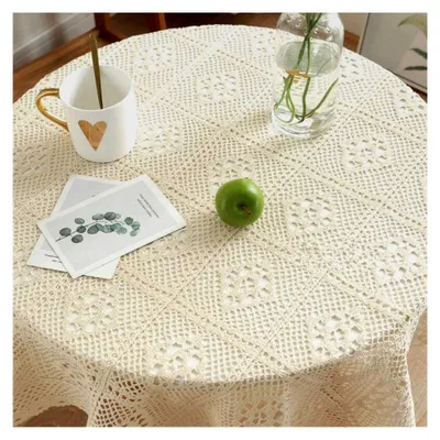 Produktbild von Quadratisches Platzdeckchen, Vintage, Spitze, gehäkelt, Beige, 85 x 85 cm