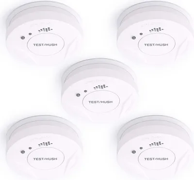 Obrázek produktu pro Wiltec 5x hlásič kouře se sadou baterií 9 V, hlásič požáru s funkcí HUSH, spolehlivý hlásič požáru se zvukovým výkonem 85 dB, fotoelektrický hlásič požáru, účinná ochrana proti požáru