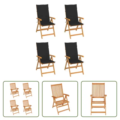Produktbild von The Living Store Gartenstühle 4 Stk. mit Schwarzen Kissen Massivholz Teak