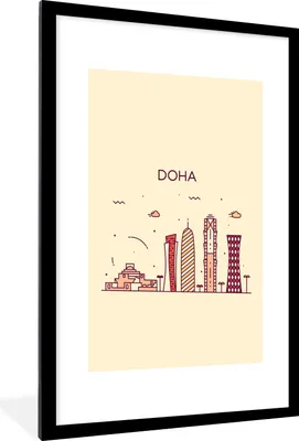 Produktbild von MuchoWow® MuchoWow® Gerahmtes Poster Skyline - Katar - Doha 60x90 cm - Poster mit zchwarzem Bilderrahmen - Dekoration - Wandposter Wohnzimmer - Hochwertig