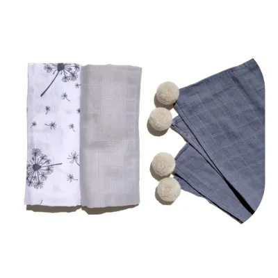 Obrázok produktu pre Bellochi Mullwindeln Spitting Towels Baby Musselin Clother - 100% bavlna - jemná moltonche baby 3 er pack - 60x80 cm - sivé uteráky Mull 3 -er