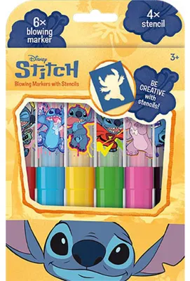 Obrázok produktu pre Fúkacie fixky (6 ks) so šablónami Lilo & Stitch v krabičke 12 x 19 cm