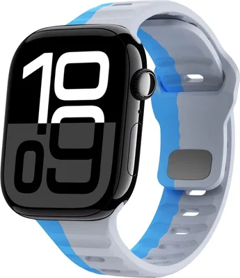 Produktbild von Für Apple Watch Series 11 10 46mm / 9 8 7 45 / 6 SE 5 4 44mm Silikon Wellenstruktur Armband Grau / Blau