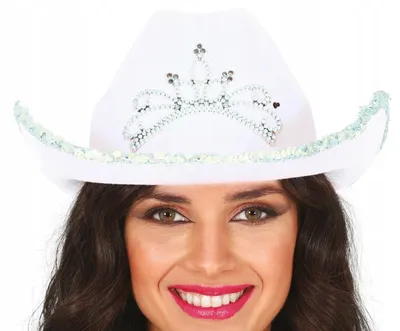 Produktbild von Weißer Cowboyhut mit silberner Tiara für Junggesellinnenabschied