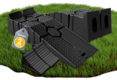 Produktbild von ACXIN 2er Stabile PP-Kunststoff Auffahrrampen mit Schwarz Unterlegkeile, 2500kg Tragfähigkeit, stapelbar, leicht transportierbar für Autoreparaturen