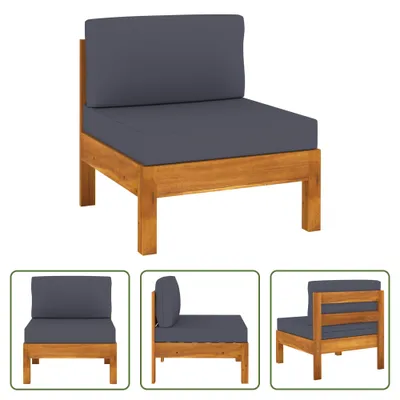 Produktbild von The Living Store Mittelsofa mit Dunkelgrauen Kissen Massivholz Akazie