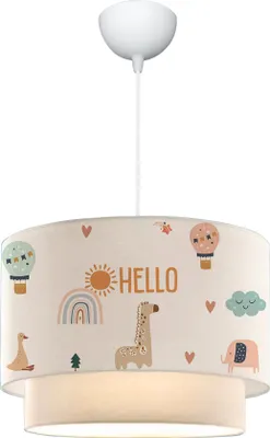 Immagine prodotto di Lampada a sospensione per bambini 'Lurgan' regolabile in altezza con paralume in tessuto a motivo giraffa, bianco