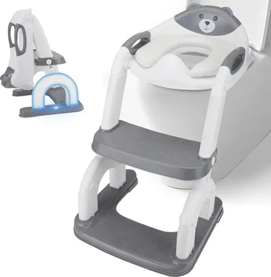 Image de Siège de toilettes pour enfants - Rehausseur de toilettes avec échelle - 2 en 1 - Pour garçons et filles - En plastique