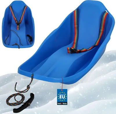 Produktbild von KOTARBAU® Bob Schlitten mit Lehne 72 x 37 x 32 cm Kinderbob Kunststoff Schlitten für Kinder mit Rückenlehne Schneeschlitten Kinderschlitten mit Sicherheitsgurt & Zugseil Blau