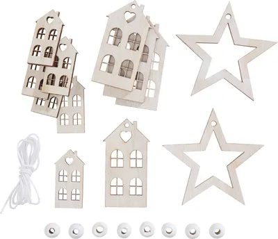 Produktbild von VBS Streuteile Set Häuser Holzdeko Miniatur 3 bis 6 cm Bastelbedarf
