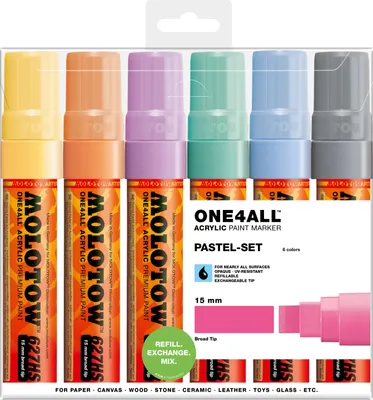 Image de Molotow marqueur acrylique ONE4ALL ACRYLIC 627HS Boîte de 6, 15 mm, set pastel