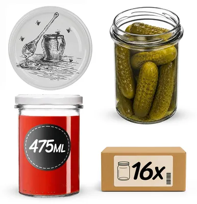Obrázok produktu pre KADAX Sklenené nádoby na zaváranie, objem 475 ml, s priemerom 82 mm a skrutkovacím uzáverom, vhodné na zaváranie džemov, skrutkovacie nádoby na konzervovanie a skladovanie džemov a medu (nádoby na med, 16 kusov)
