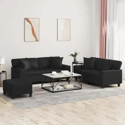 Produktbild von Cloris DesignMöbel 3-tlg. Sofagarnitur mit Kissen Schwarz Kunstleder , Schlafsofas 2024 Neu