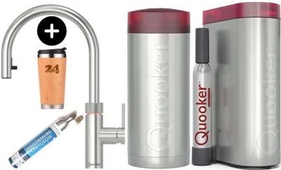 Produktbild von »QUOOKER FLEX Zugauslauf Edelstahl COMBI B mit CUBE 2 *Der Wasserhahn, der alles kann! (22XRVSCUBE)« (2-St) 100°C Kochendwasserhahn mit Trinkwassersys