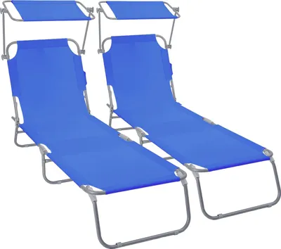 Produktbild von VOUNOT® 2er Set Sonnenliege Klappbar, Gartenliege Strandliege mit Sonnenschutz und 4-Fach Verstellbarer Rückenlehne, Blau