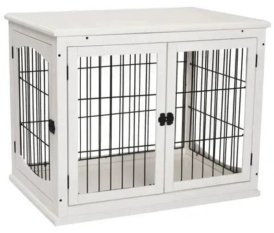 Zdjęcie produktu dla Klatka dla psa w stylu meblowym – klatka dla psa wykonana z MDF | Kolor: biały | Wymiary: 81 x 58,5 x 66 cm