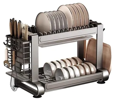 Produktbild von Geschirrabtropfgestell, 2 Ebenen, platzsparendes Design, schwarz