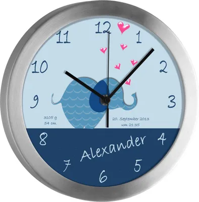 Produktbild von Kinderzimmer Funkwanduhr, Funkuhr Wanduhr Kinder, Elefant blau 25 cm