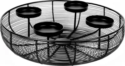 Image de Chandelier - Noir - Métal - Ø 36 cm - 4 bougeoirs dans coupelle décorative