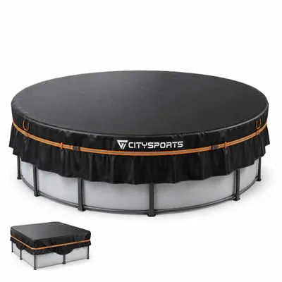 Produktbild von Pool-Abdeckplane Poolabdeckung Ø370 cm für 12 ft Rundpool & eckige Aufstellpools 420D Oxford, Polyurethanbeschichtet, UV50+, 40 cm Seitenschürze, Reflexgurt