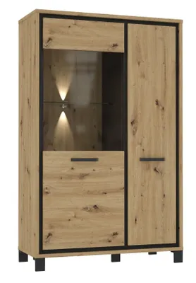 Produktbild von Furniture24 Vitrine Trondheim TDHV622L Standvitrine, Vitrineschrank mit 1 Glasstür und 1 Holztür Ohne Beleuchtung