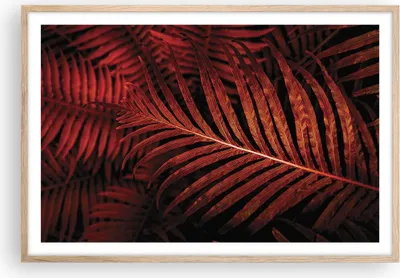 Produktbild von Gerahmtes Poster - Rahmen in heller Eiche - Rot Blätter Palmen - 91,5x61 cm - Wand Bild - Wanddeko - Wandbilder - Kunstposter - Wandposter - Bilderrahmen - Bilder - Kunstdruck - P2NAA91x61-4816