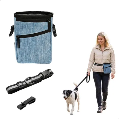 Image de Sac de rangement pour chien, bleu, idéal pour l'entraînement, avec plusieurs poches, à une main, et portable