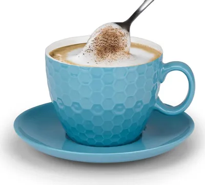 Produktbild von Cappuccino-Tassen Set 8 tlg., Keramik Tasse mit Untertasse, Volumen je 200 ml, hellblau