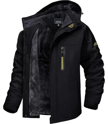 Produktbild von Herren Winter Fleecejacke warm gefüttert winddicht wasserdicht Dunkles-Schwarz XXL
