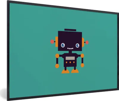 Produktbild von MuchoWow® Gerahmtes Poster Roboter - Gesicht - Antenne - Blau - Jungen 90x60 cm - Poster mit Schwarzem Bilderrahmen Wandposter Rahmen Foto Bilder - Fotorahmen - Foto-Plakat