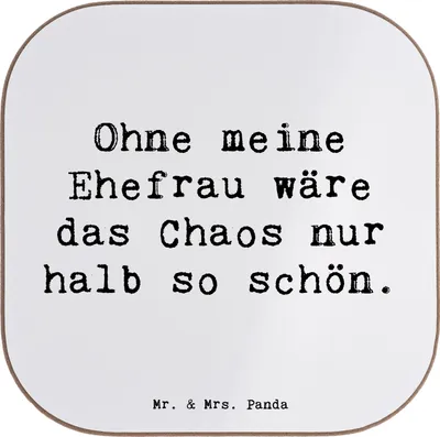 Produktbild von Mr. & Mrs. Panda Bierdeckel bedruckt Ehefrau Chaos - Weiß - Geschenk, Personalisierte Untersetzer, personalisiert, Familie, Beziehung, Humor, Freude, für, Zusammenleben