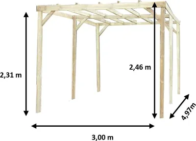 Image de Carport Autoclavé 14,91 m² – Pin Sylvestre – Structure en Bois – Sans Couverture