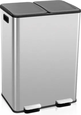 Produktbild von 2 x 30L Mülleimer mit 2 Fächern & Sanft Schließendem Deckel & 2 Desodorierungsfächer Silber