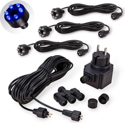 Produktbild von CLGarden 3er Set LED Ringe blau 10 Meter Kabel 12 Volt Netzteil Springbrunnen Beleuchtung Quellsteinbeleuchtung DIY